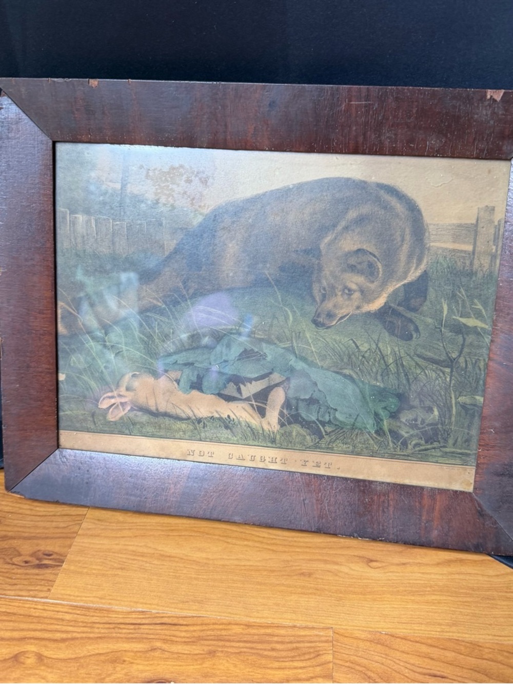 Edwin Landseer Not Caught Yet Framed Wooden Animal Lodge Hunting‎ Rustic Vintage